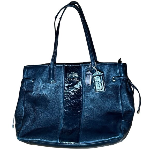 Coach Handbags - Coach Black Leather Shoulder Tote Bag With Pink Satin Interior Chealsea  18962